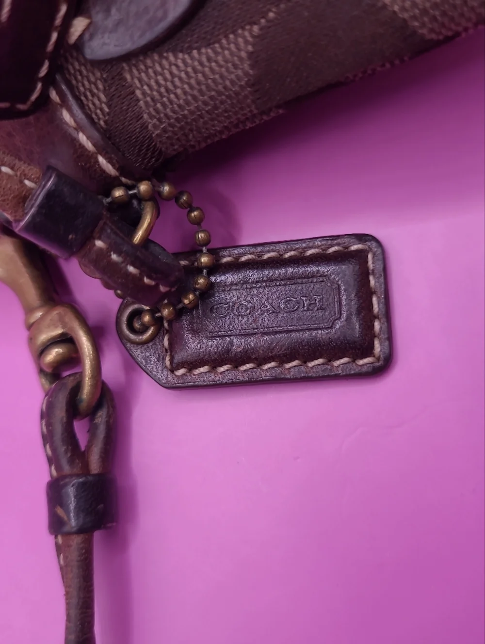 RARE Vintage Coach Soho Signature C Choco Brown Leather Trim Purse Bag Wristlet - Picture 4 of 13